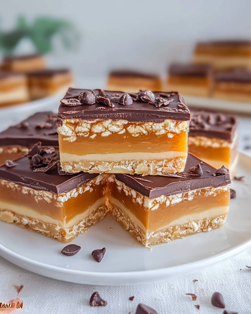 Chocolate Caramel Nougat Layered Bars