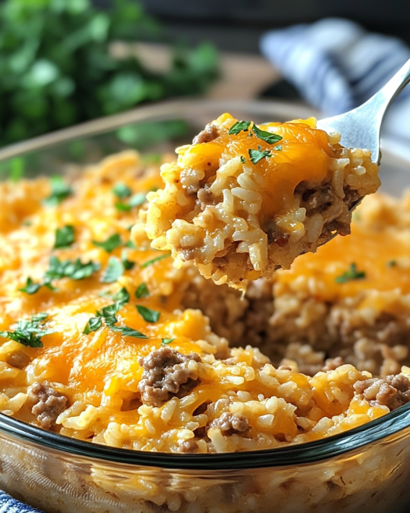 Cheesy Hamburger Rice Casserole