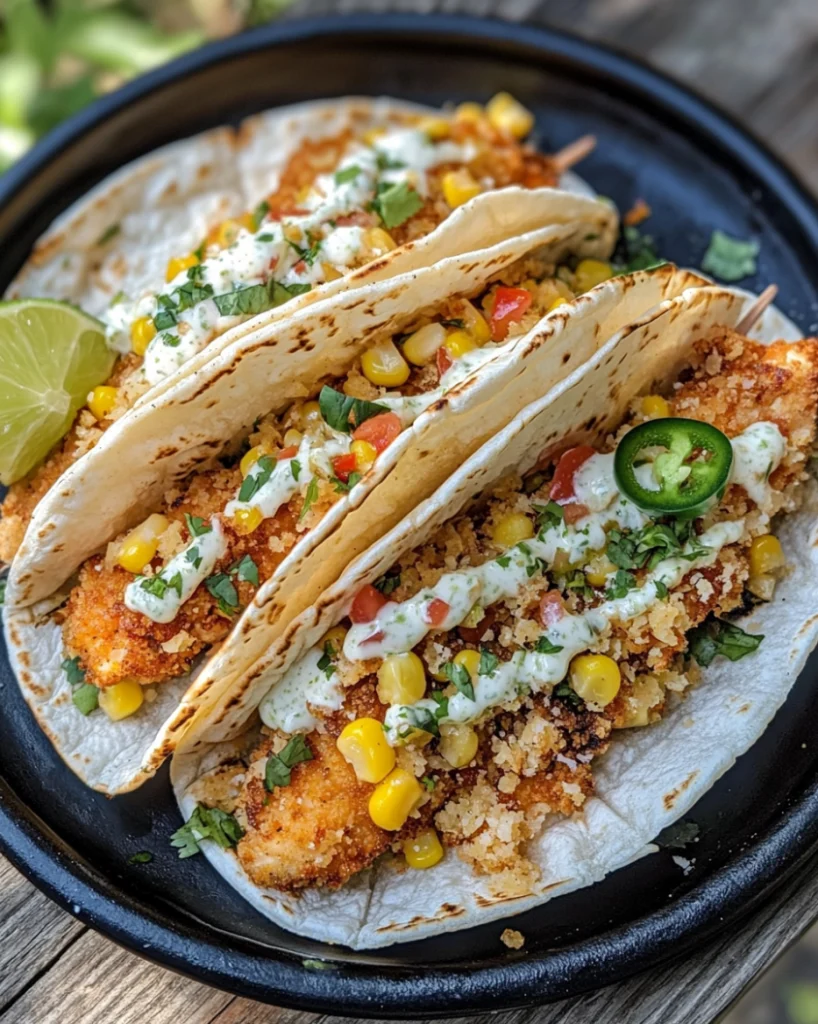 Fried Chicken Street Corn Taco with Jalapeño Lime Ranch