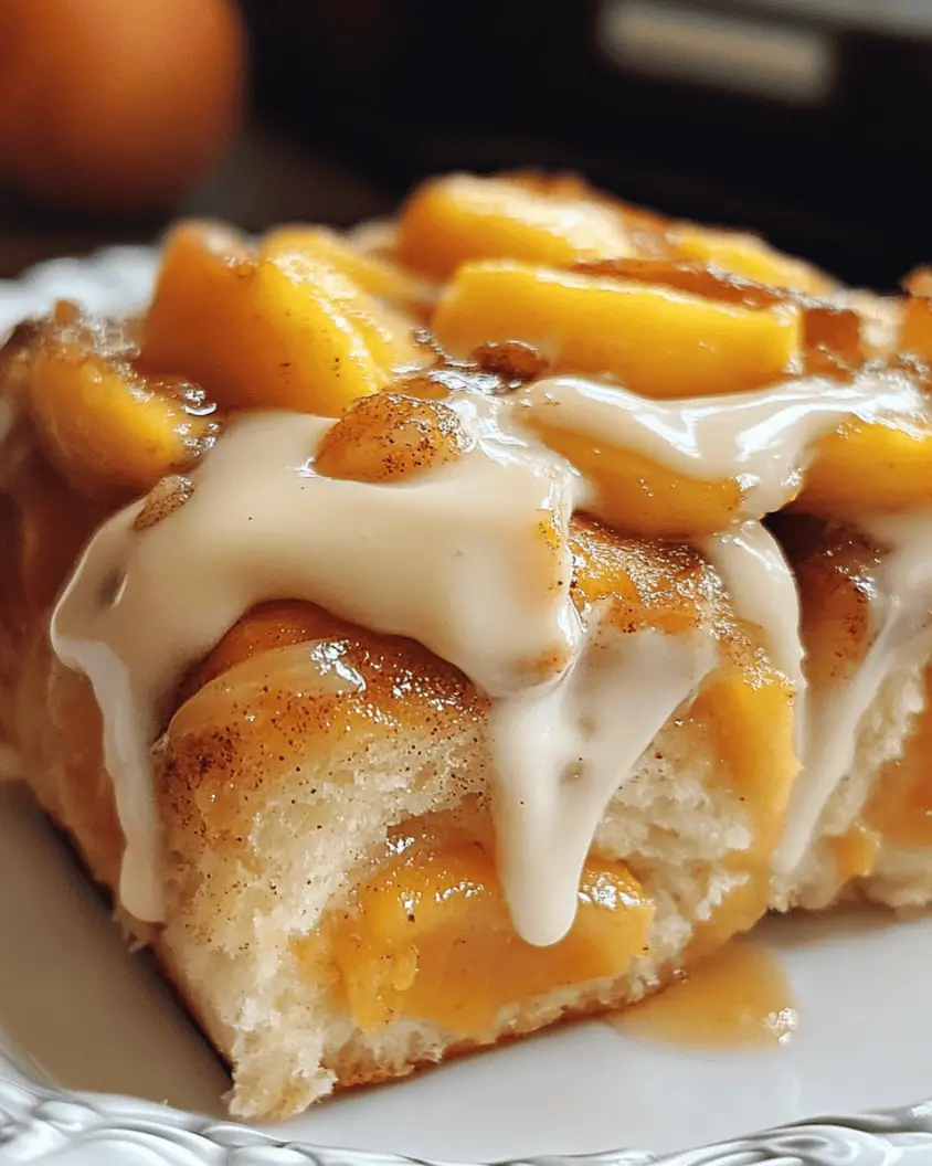 Spiced Peach Cobbler Cinnamon Rolls with Creamy Frosting