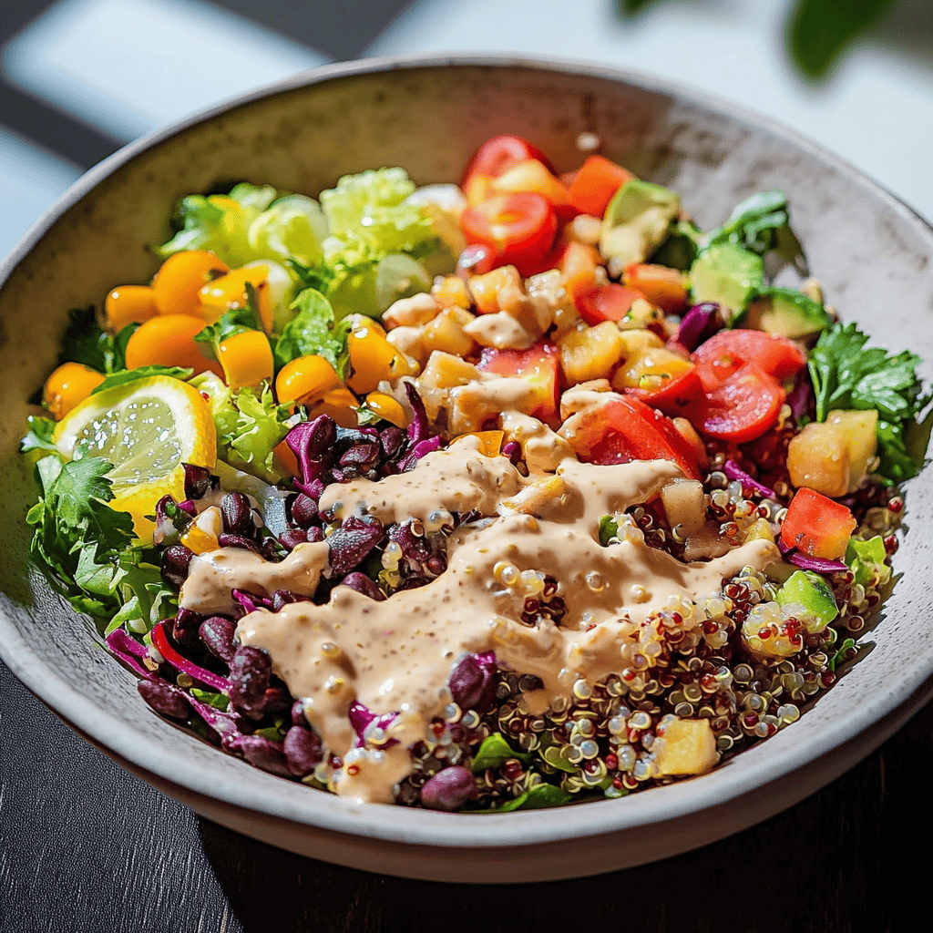 Rainbow Quinoa Salad with Creamy Lemon Dressing