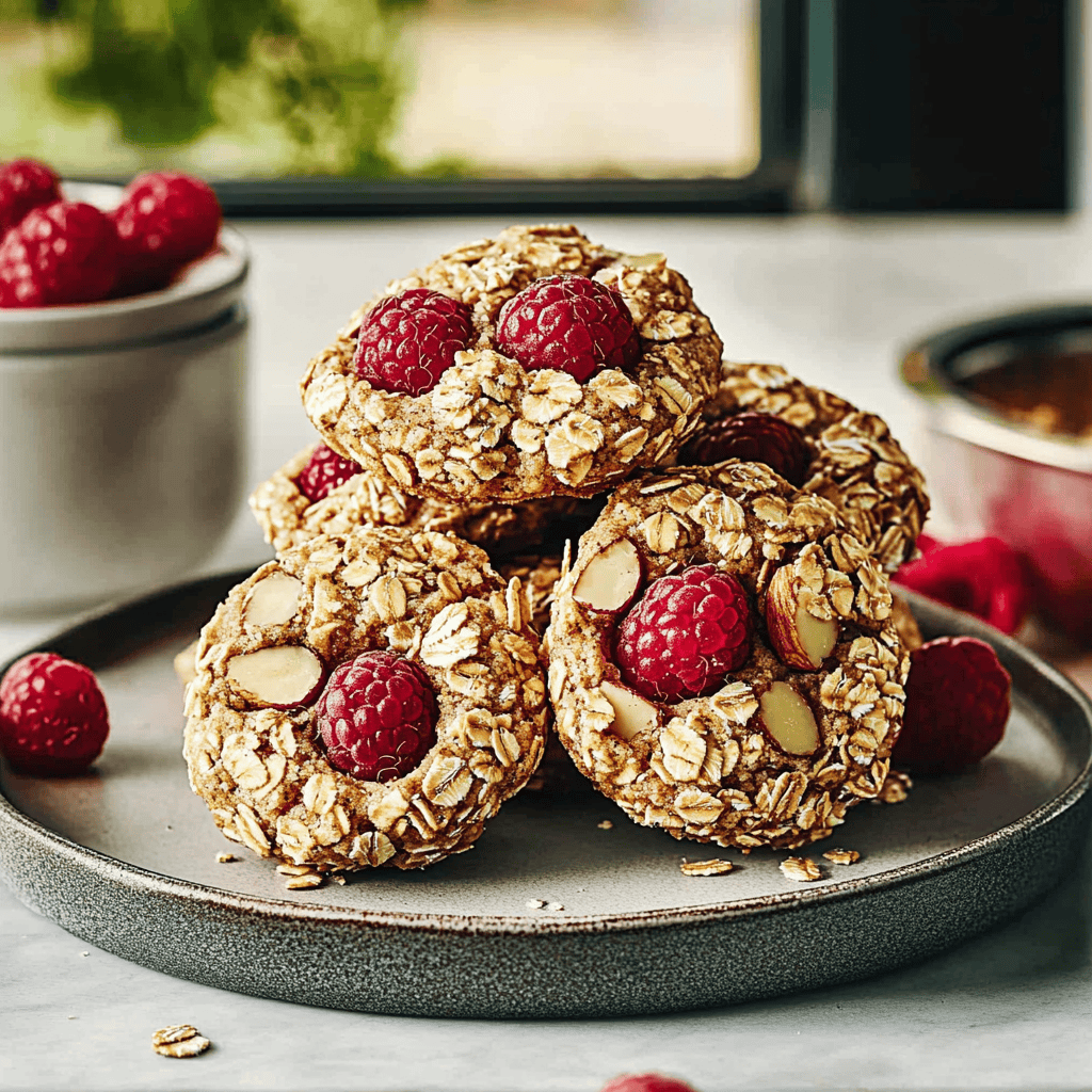 Raspberry, almond & oat breakfast cookies