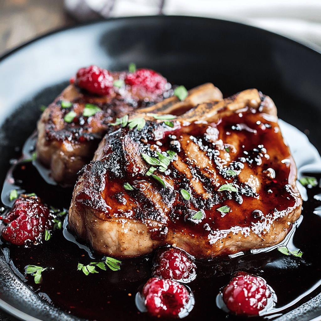Raspberry Balsamic Glazed Pork Chops