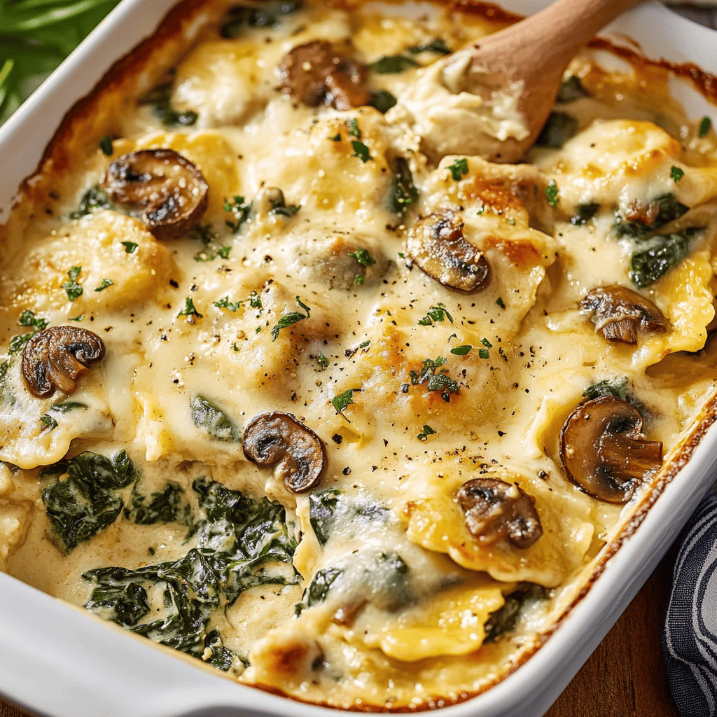 Cheesy Mushroom Ravioli Casserole Recipe
