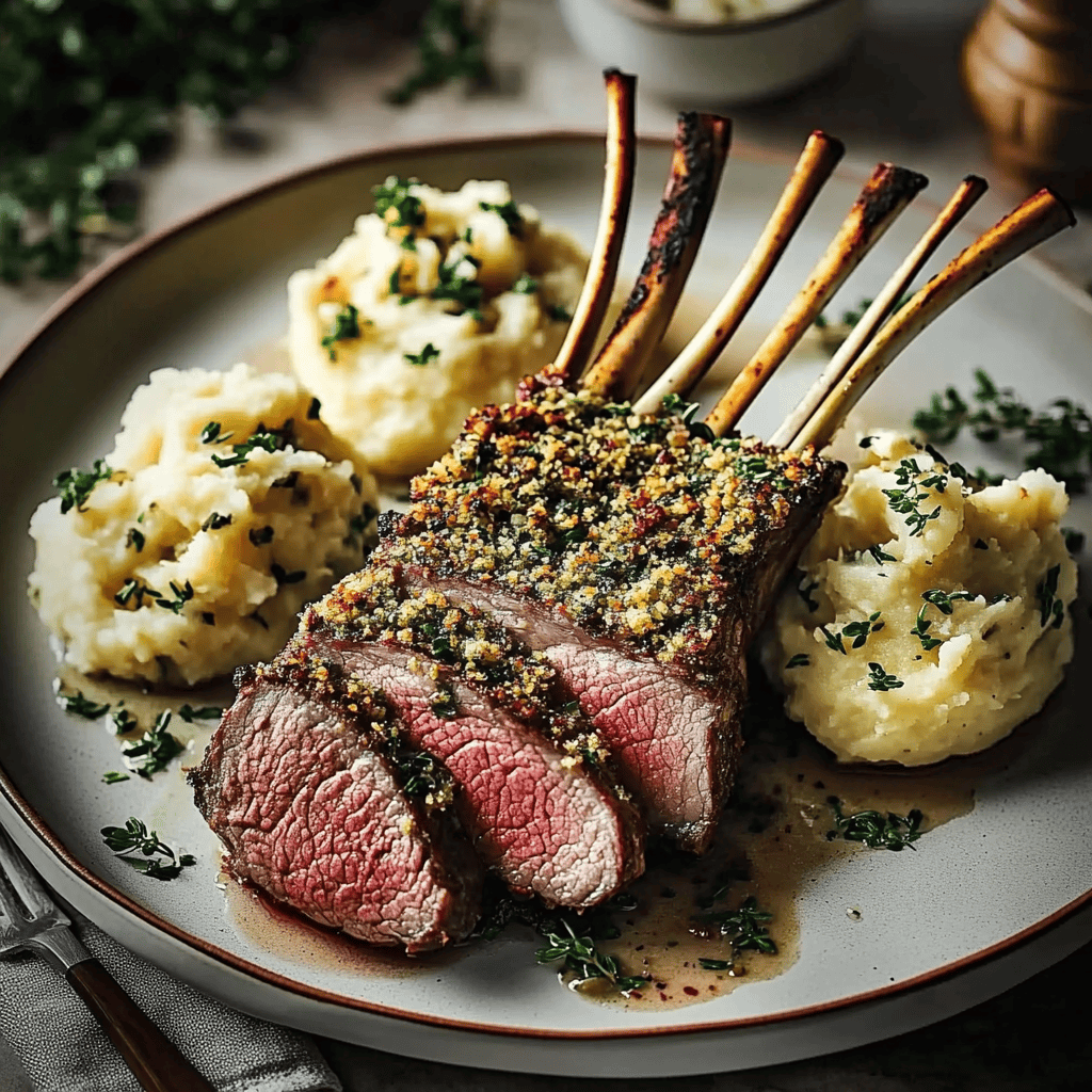 Herb-Crusted Rack of Lamb with Garlic Mashed Potatoes