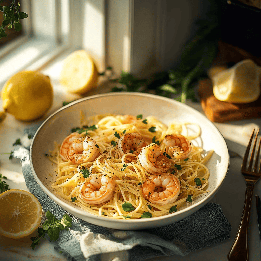 Lemon and Garlic Shrimp Pasta