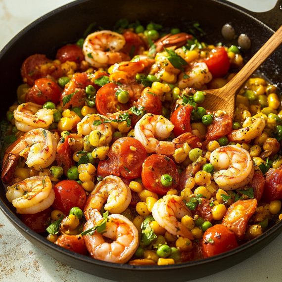 Shrimp & Tomato Succotash Skillet – A Fresh & Flavorful One-Pan Meal