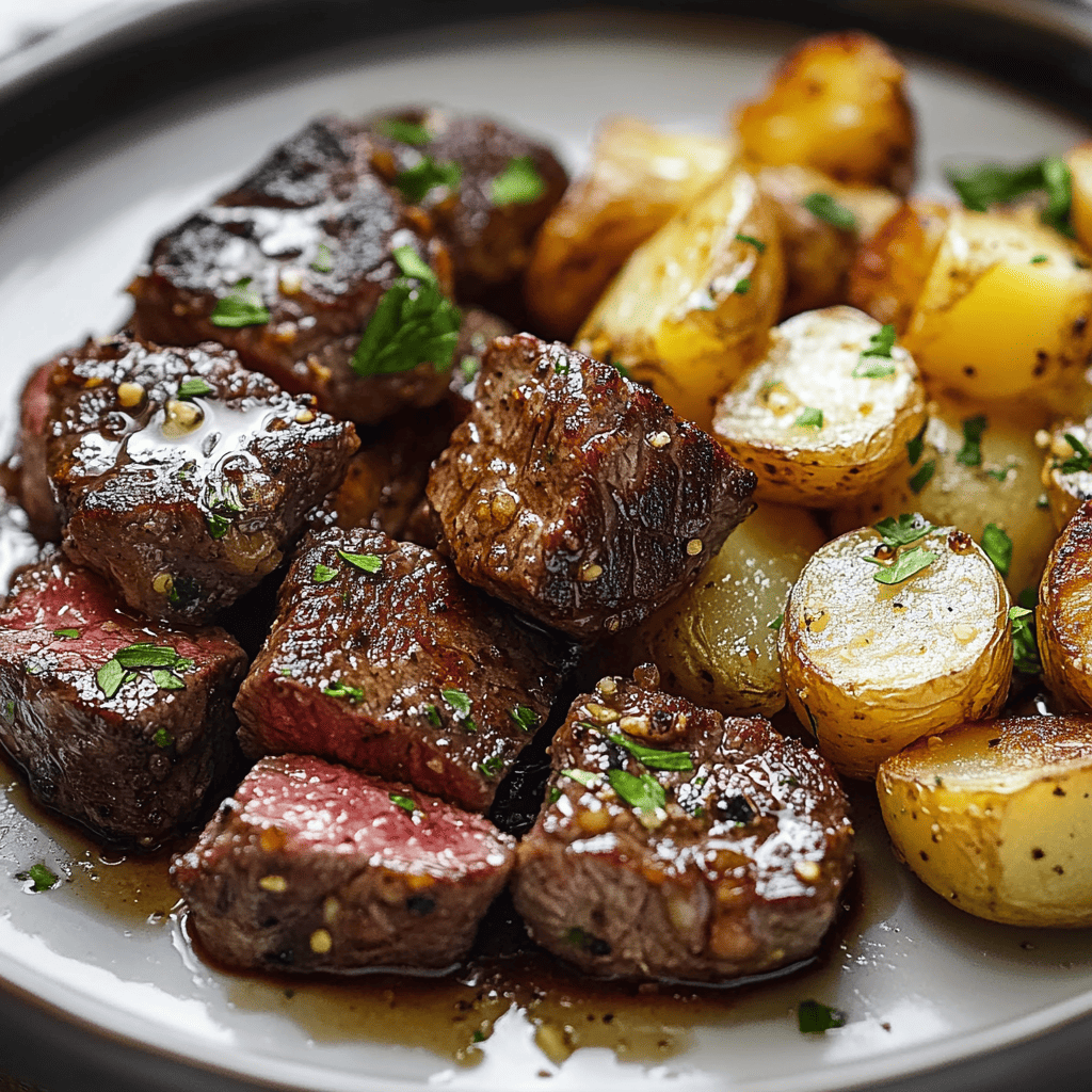 Garlic Butter Steak Bites and Potatoes