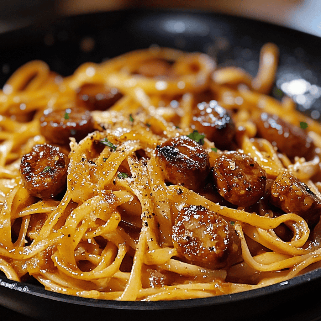 One-Pan Fiery Creamy Honey BBQ Sausage Pasta