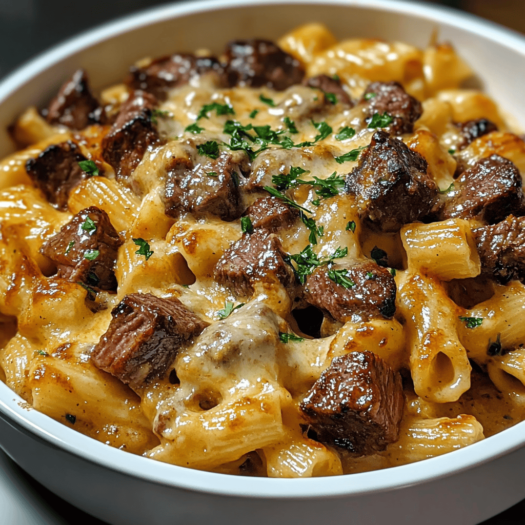 Creamy Honey Buffalo Steak Pasta Bake