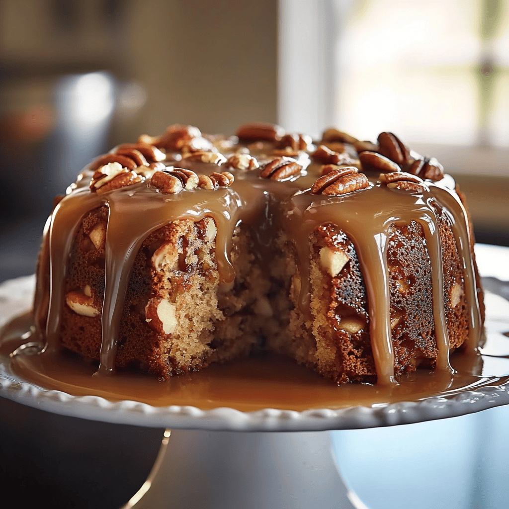 Irresistible Apple Pecan Cake With Caramel Glaze Recipe