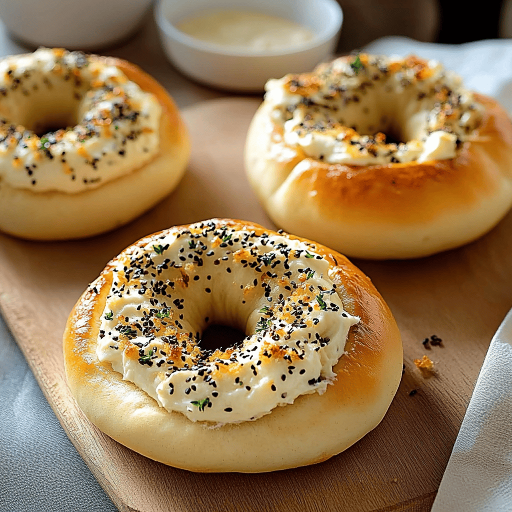 Cream Cheese Stuffed Garlic Bagels Recipe