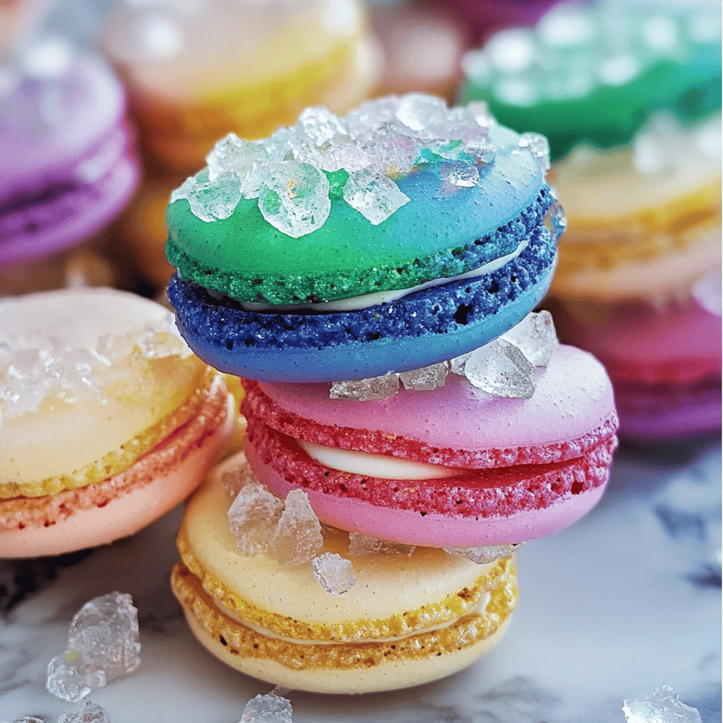 Rainbow rock candy macarons