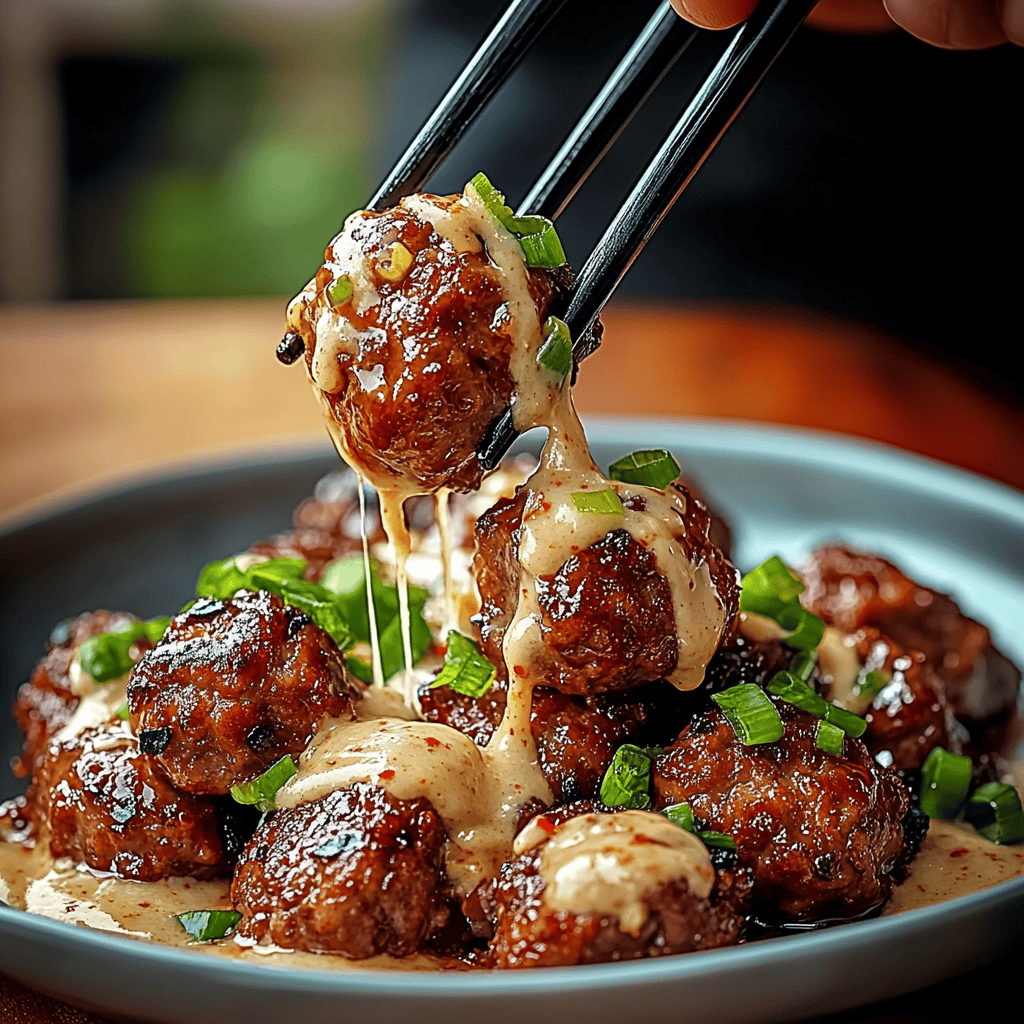 Korean BBQ Meatballs with Spicy Mayo Dip