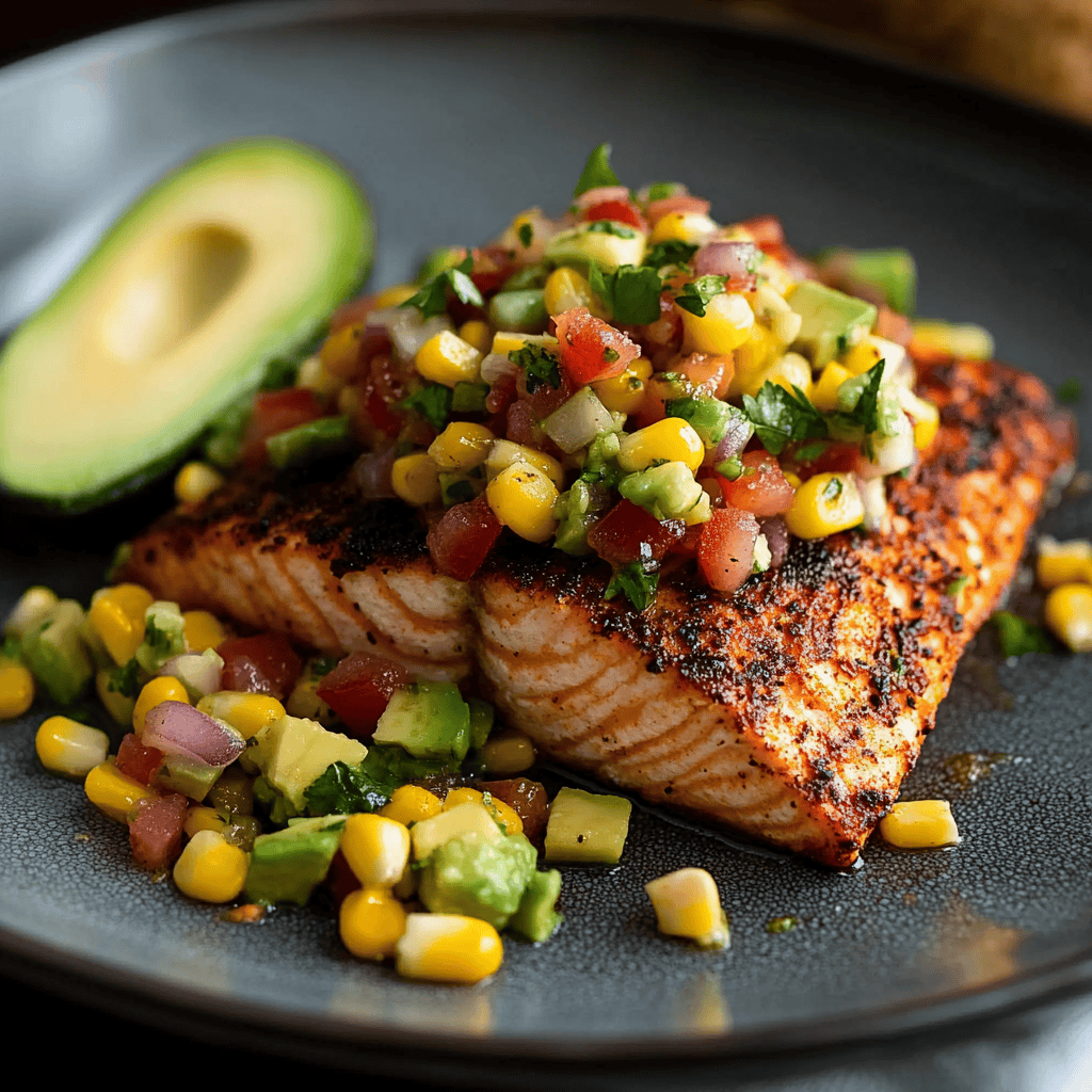 Delicious Blackened Salmon with Avocado Corn Salsa Recipe