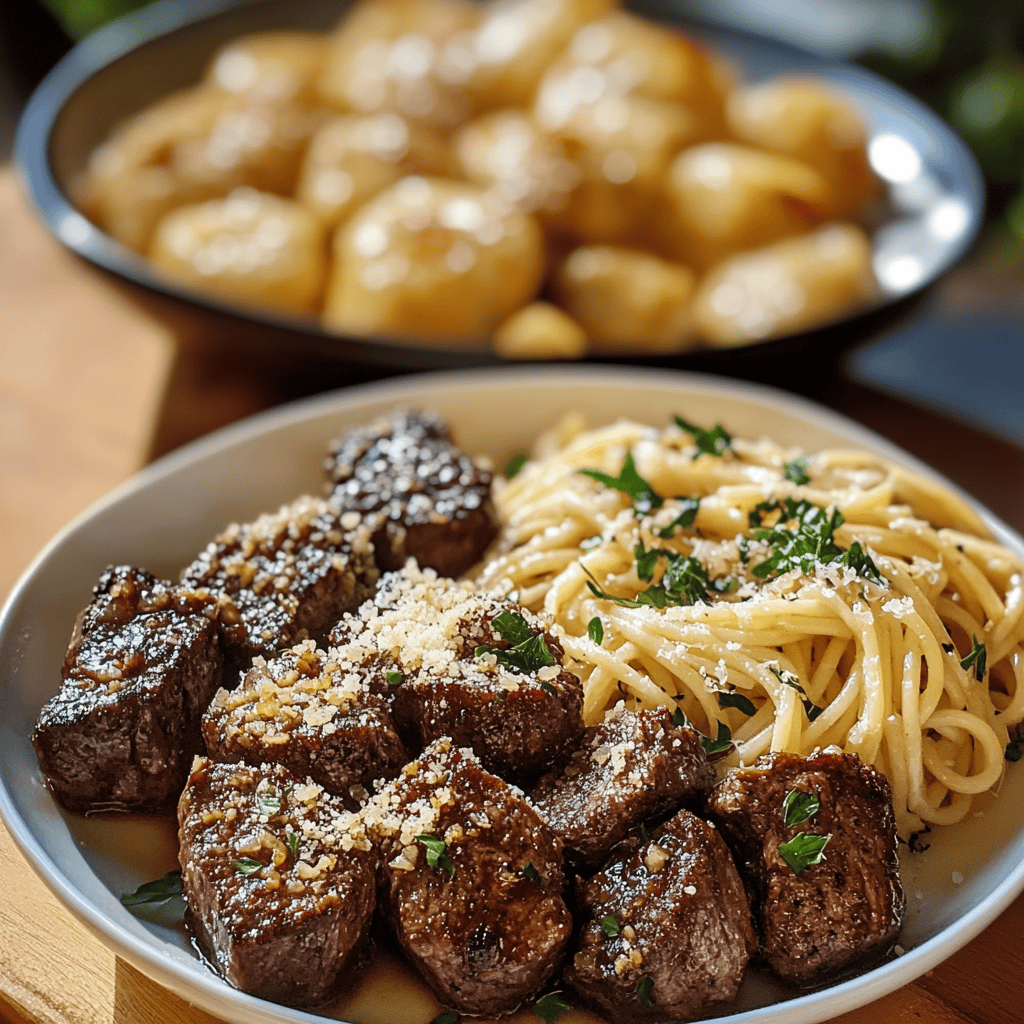 Savory Steak Bites and Creamy Parmesan Pasta