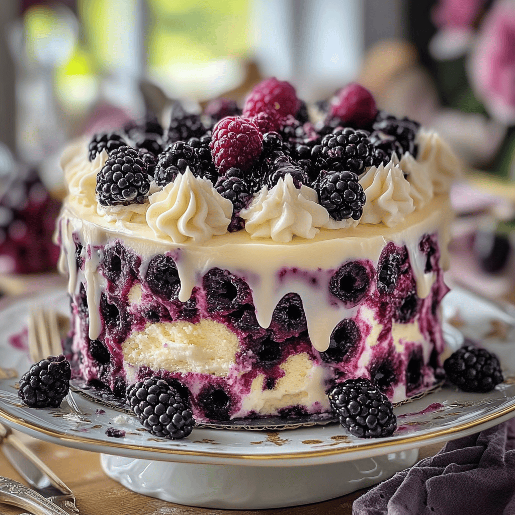 White Chocolate Blackberry Poke Cake