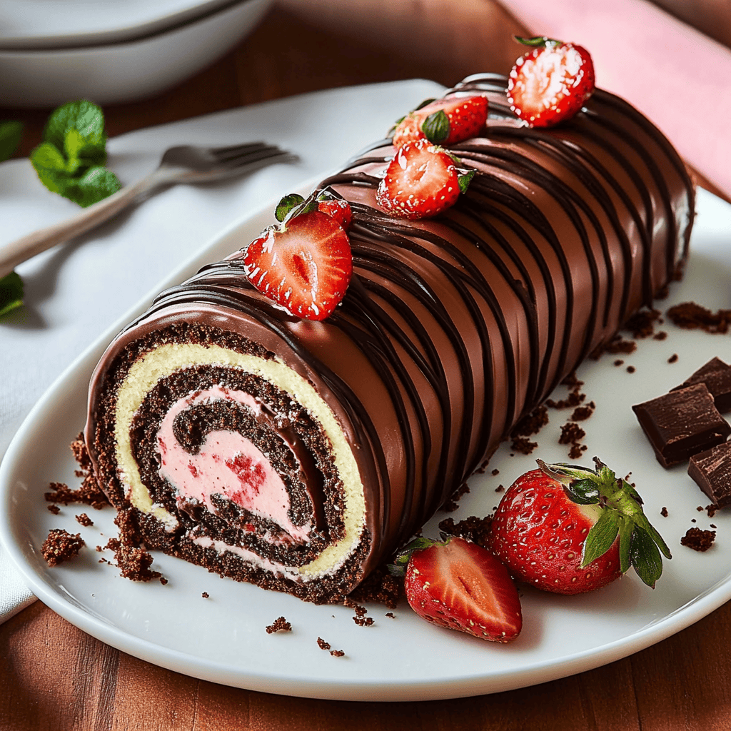 Irresistible Chocolate-Covered Strawberry Swiss Roll Cake Recipe