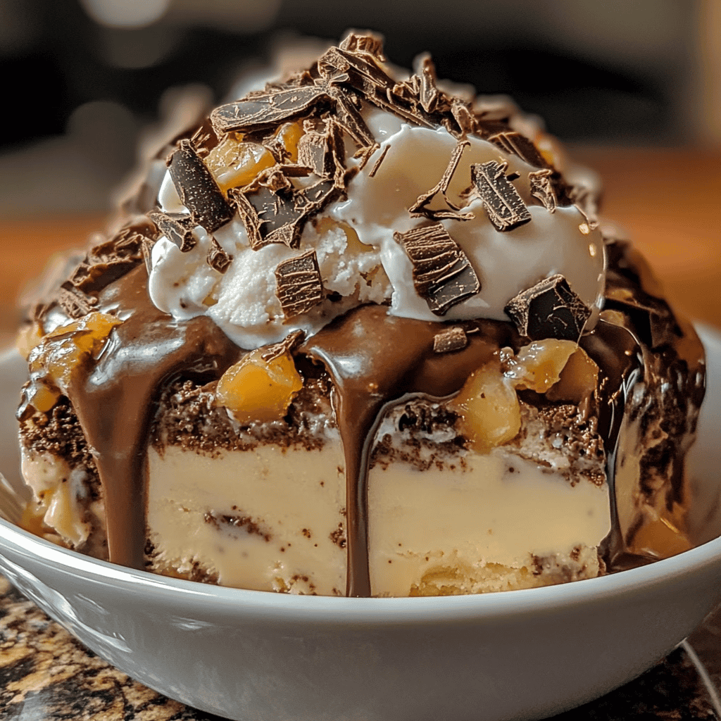 Turtle Dessert with Chocolate & Vanilla Ice Cream