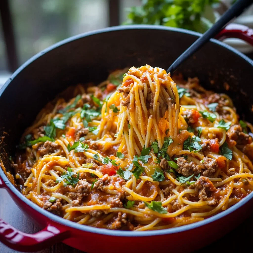 One Pot Taco Spaghetti