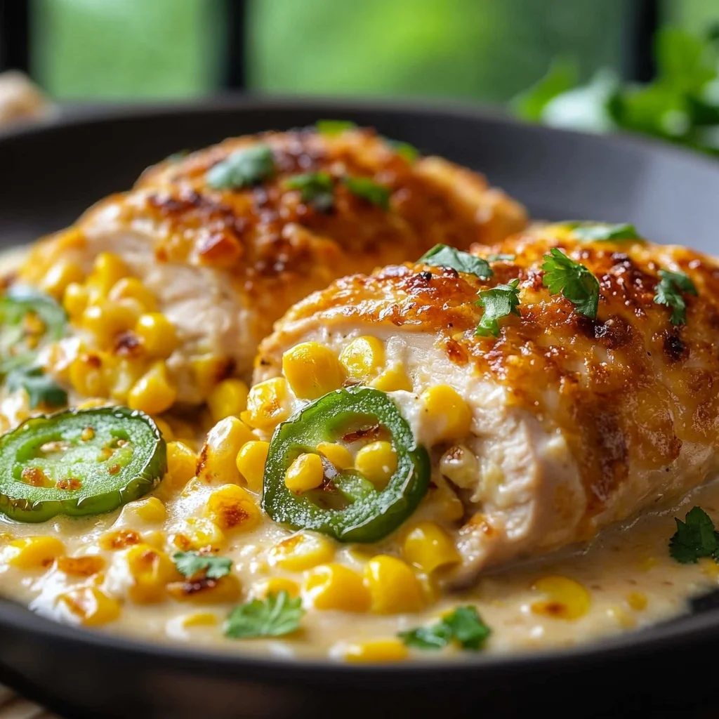 Cheesy Jalapeno Stuffed Chicken with Creamed Corn