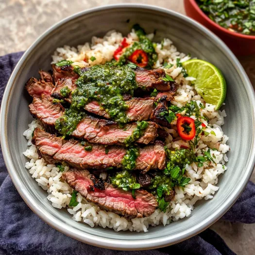 Skirt Steak Rice Bowls with Chimichurri Sauce: A Flavor Explosion in Every Bite