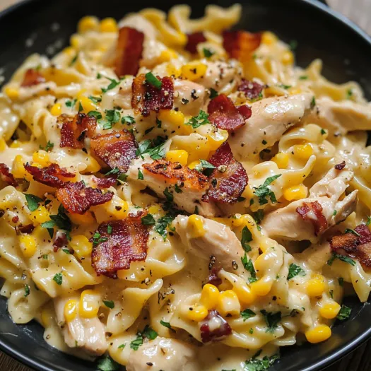 Creamy Chicken and Corn Pasta with Bacon: Your Cozy Comfort Bowl