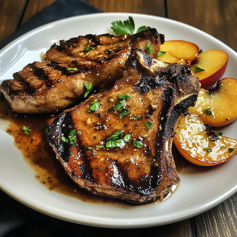 Juicy Grilled Pork Chops With Spicy Peach Glaze