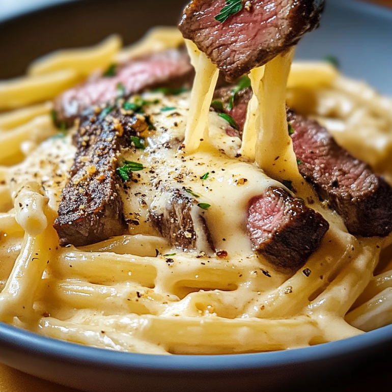 Creamy Ranch Steak & Mozzarella Garlic Butter Pasta