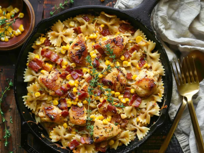 Creamy Chicken and Corn Pasta with Bacon: Summer Comfort in a Skillet