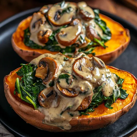 Creamy Mushroom and Spinach Stuffed Sweet Potatoes: Comfort Food That Happens to Be Healthy