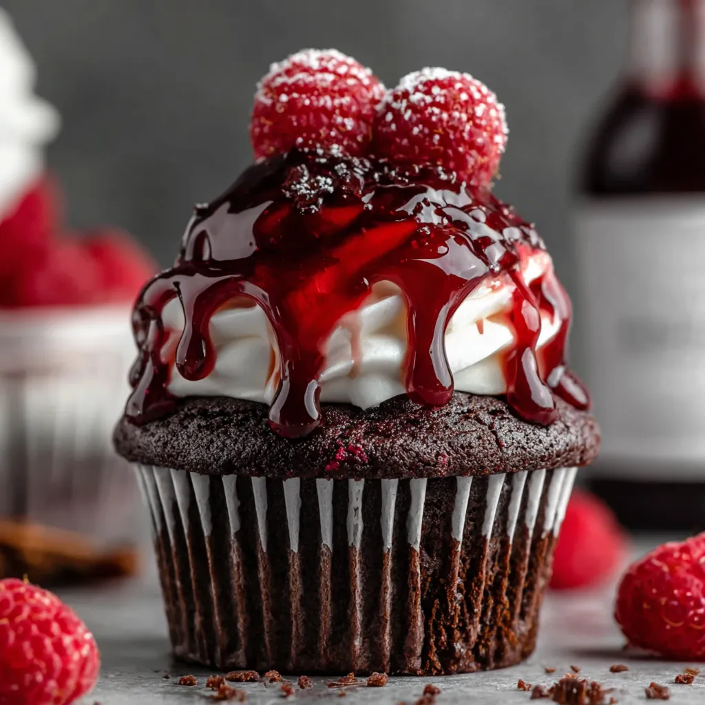 Vampire-Bite Chocolate Raspberry Cupcakes