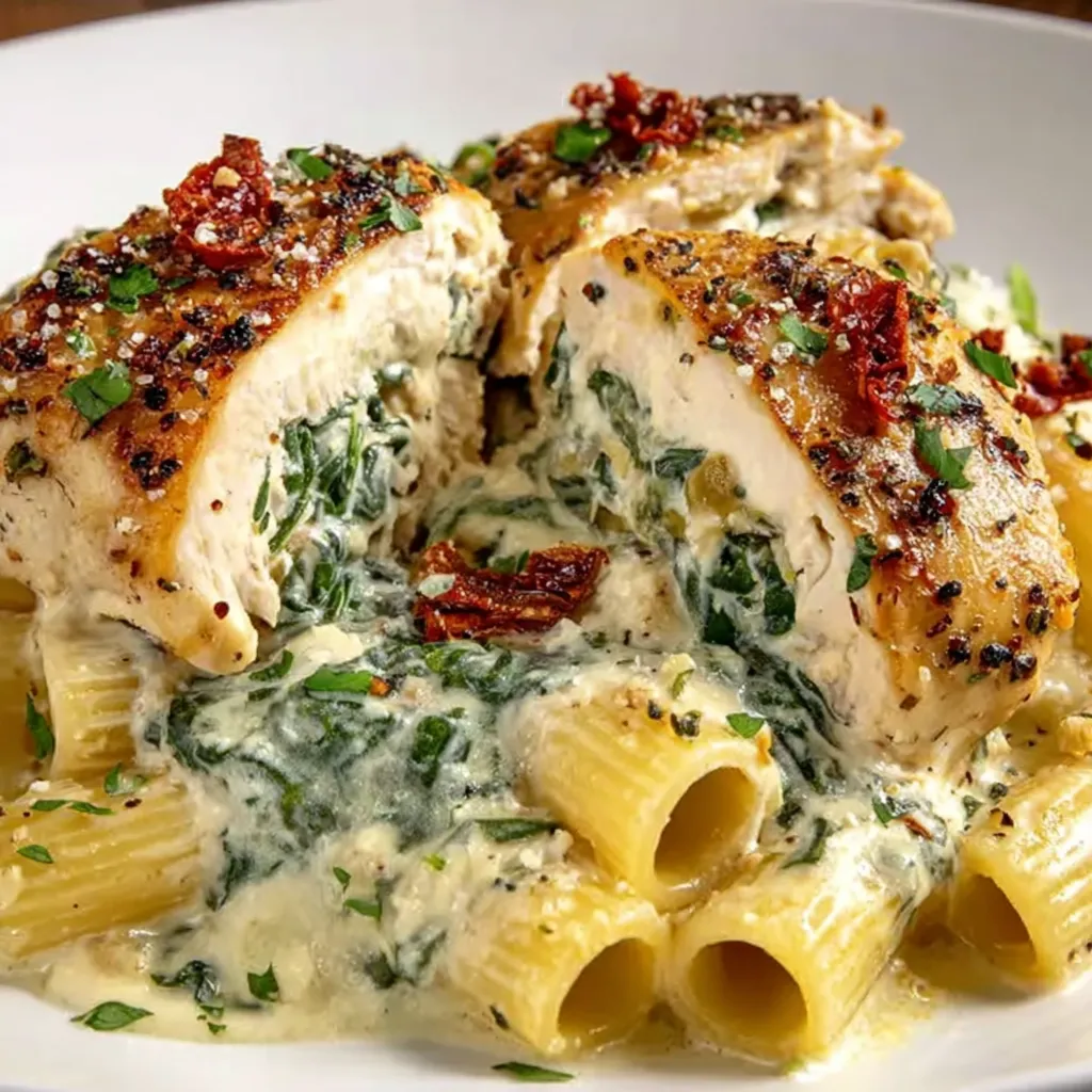 Creamy Stuffed Chicken Spinach Rigatoni
