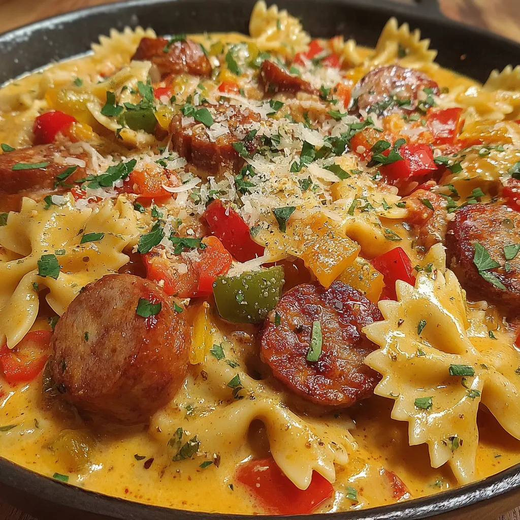 One Pot Cheesy Smoked Sausage Skillet