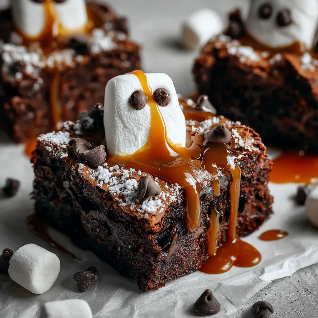 Ghostly Caramel Marshmallow Brownies