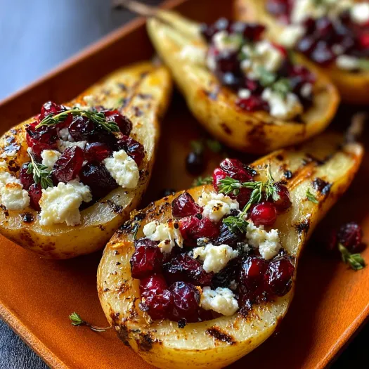 Baked Pears with Feta, Honey & Cranberries