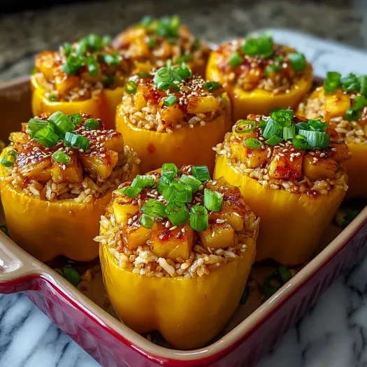 Teriyaki Pineapple Chicken and Rice Stuffed Peppers