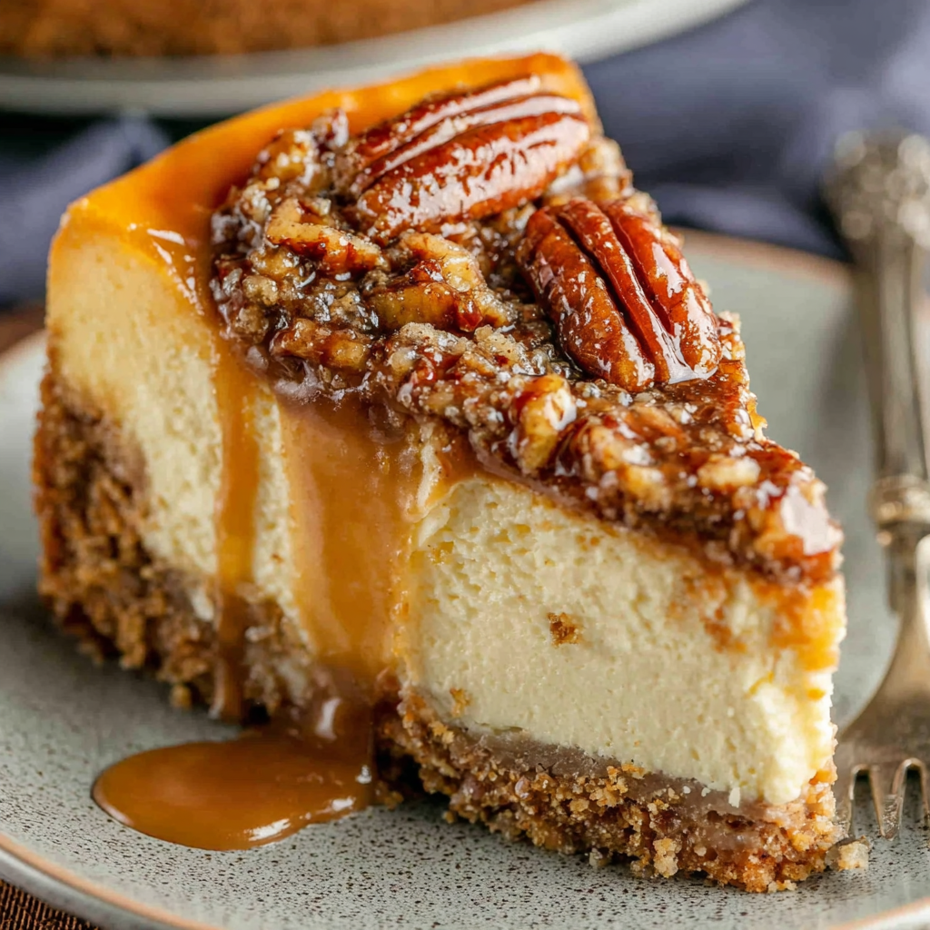 Apple Bottom Bourbon Pecan Cheesecake