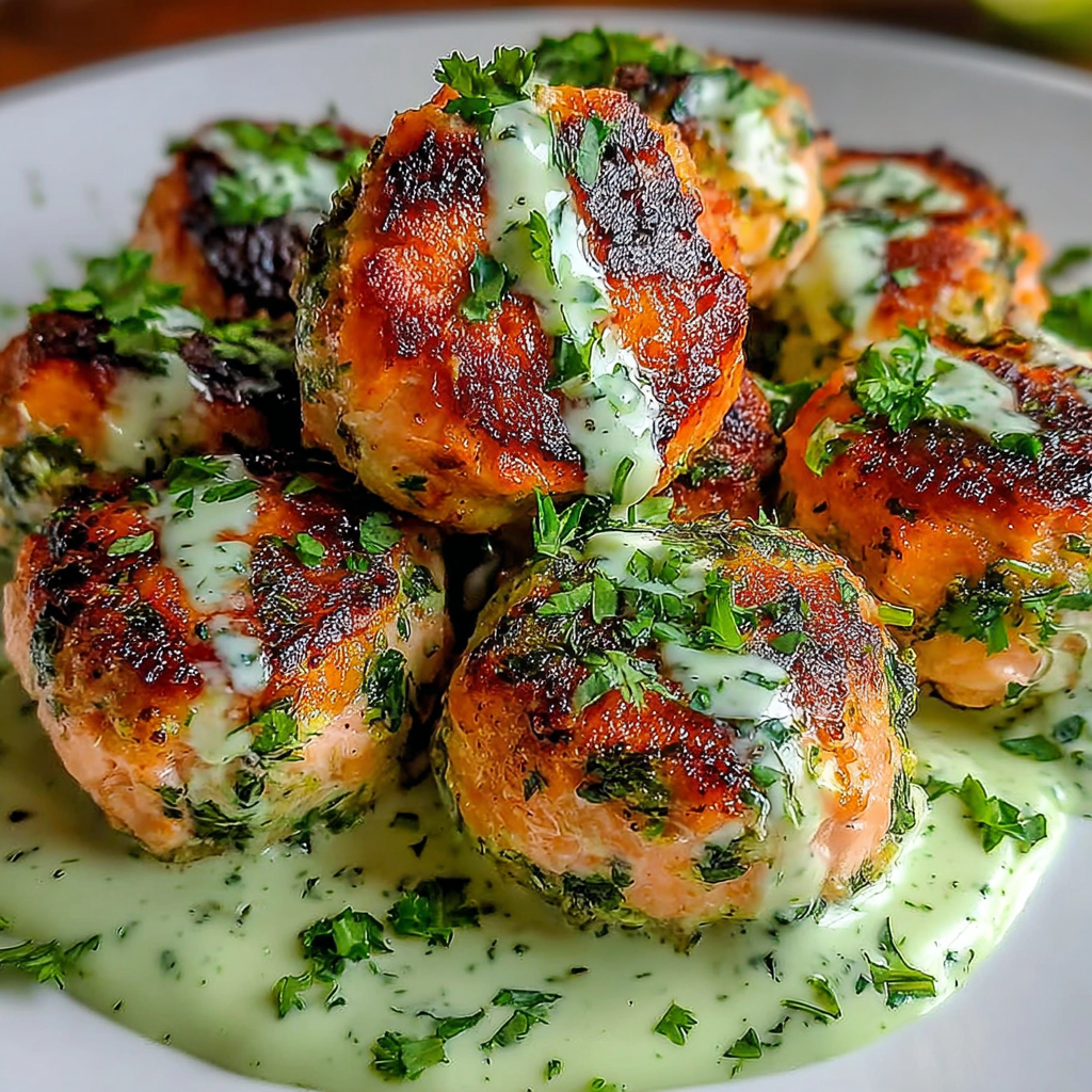 Salmon Balls with Creamy Avocado Sauce