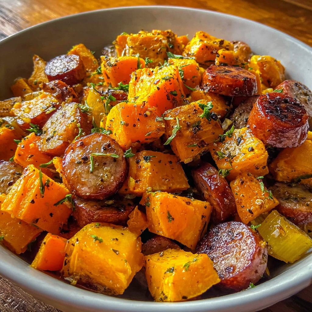 Sausage and Sweet Potatoes with Honey Garlic Sauce