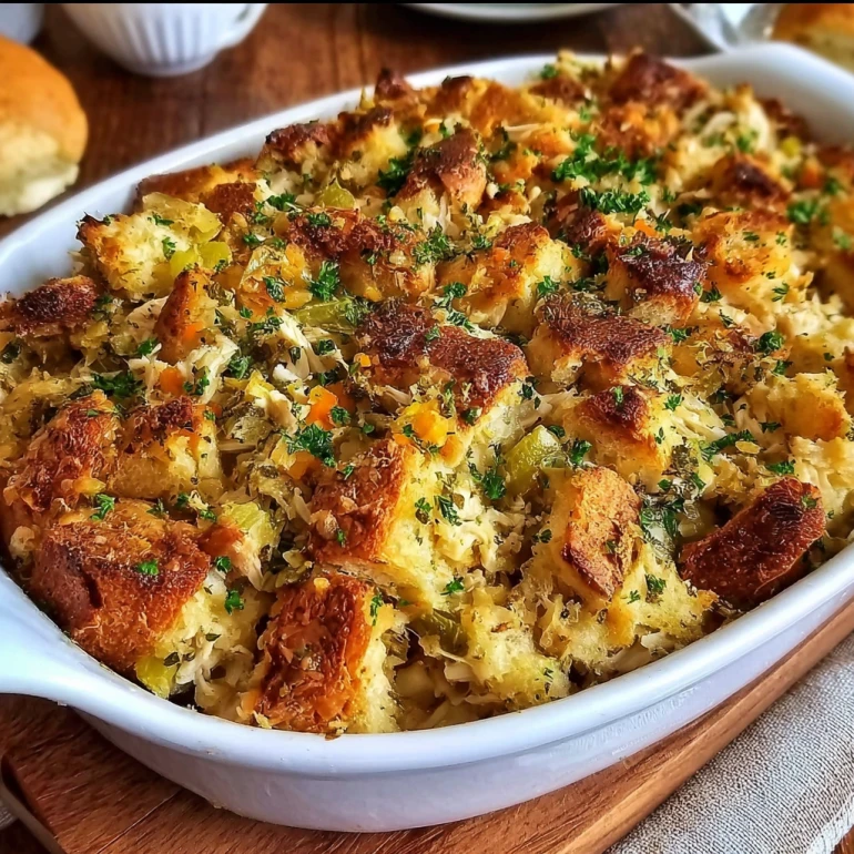 Rotisserie Chicken Stuffing Casserole