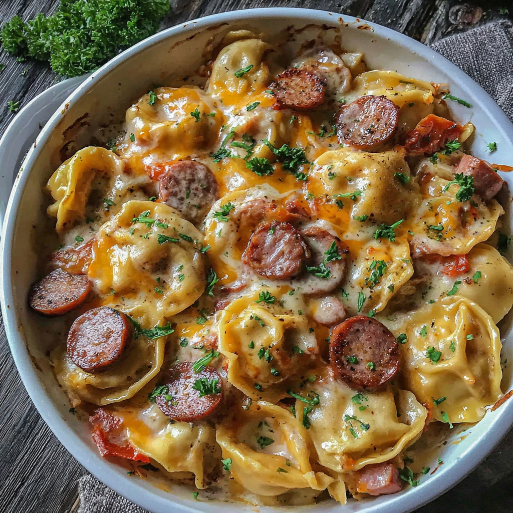 Crockpot Pierogi Casserole with Kielbasa
