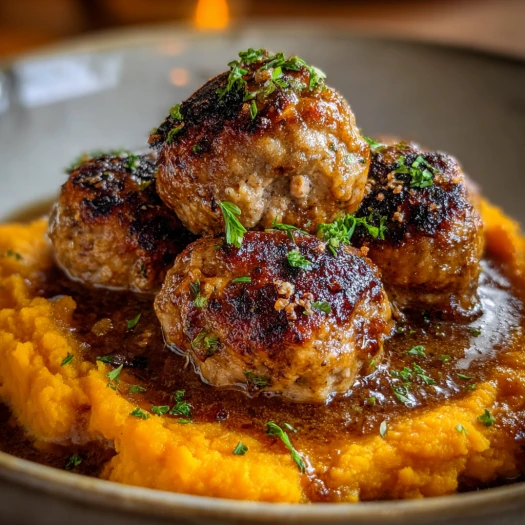 Cozy Pork Meatballs & Sweet Potato Bake