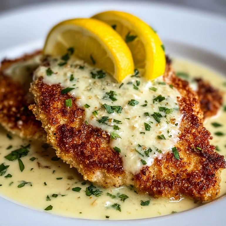 Lemon Pecorino Crusted Chicken with Creamy Lemon Sauce