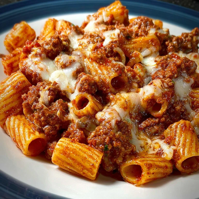 Cheesy Rigatoni with Rich Meat Sauce