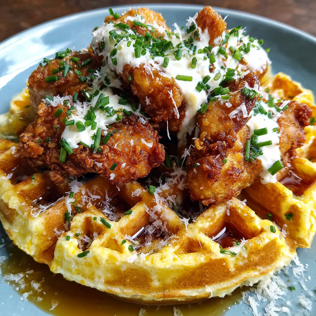 Crispy Chicken & Waffles with Honey Drizzle