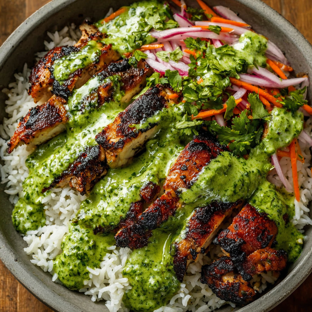 Peruvian Chicken and Rice with Green Sauce
