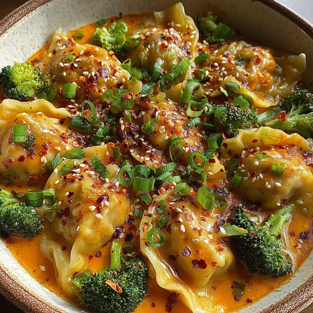 Oven-Baked Dumplings with Peanut Sauce