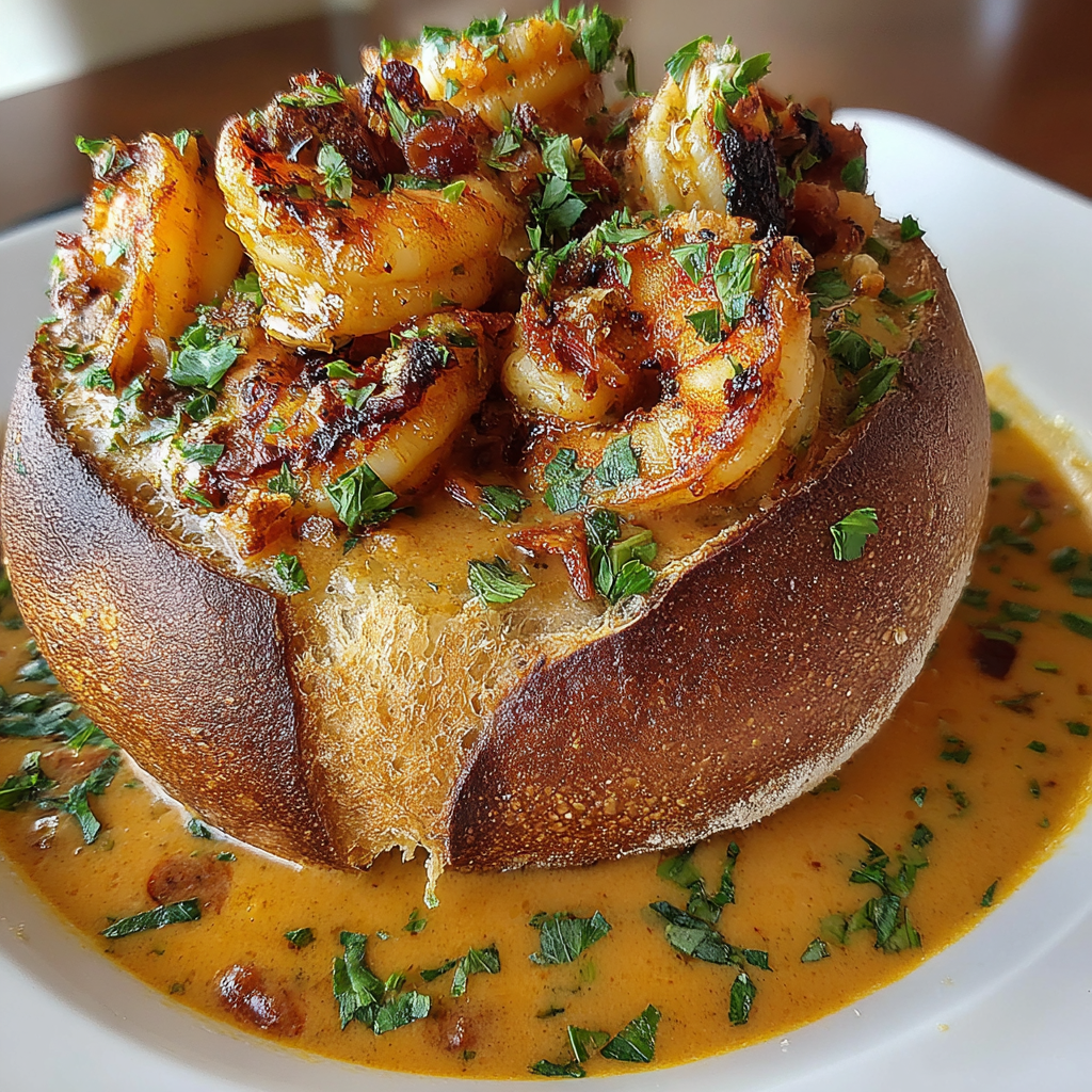 Stuffed Seafood Soup Bread Bowl