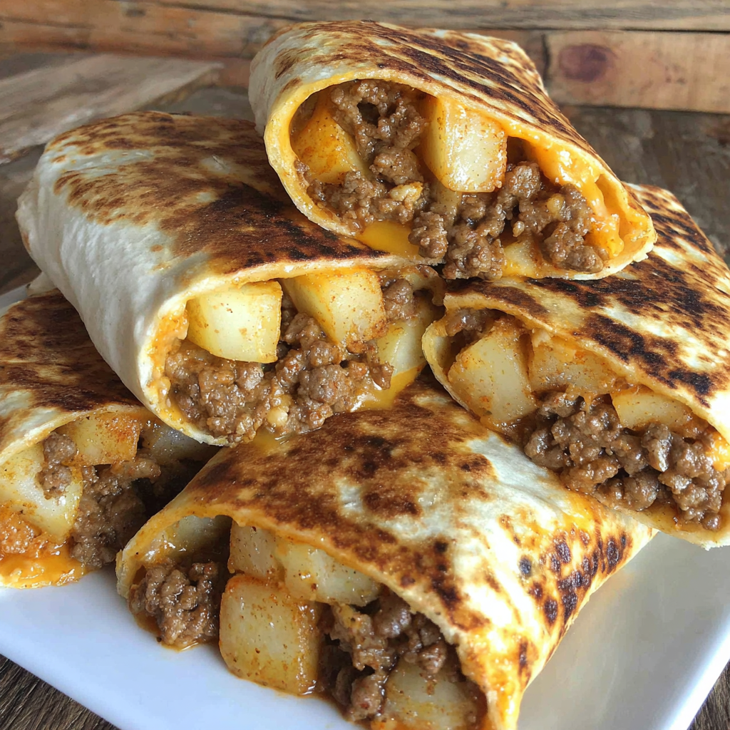 Cheesy Beef Potato Burritos